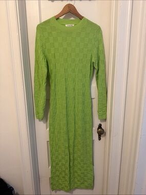 Another Girl Lime Green Checkerboard Knit Maxi Dress – Size L